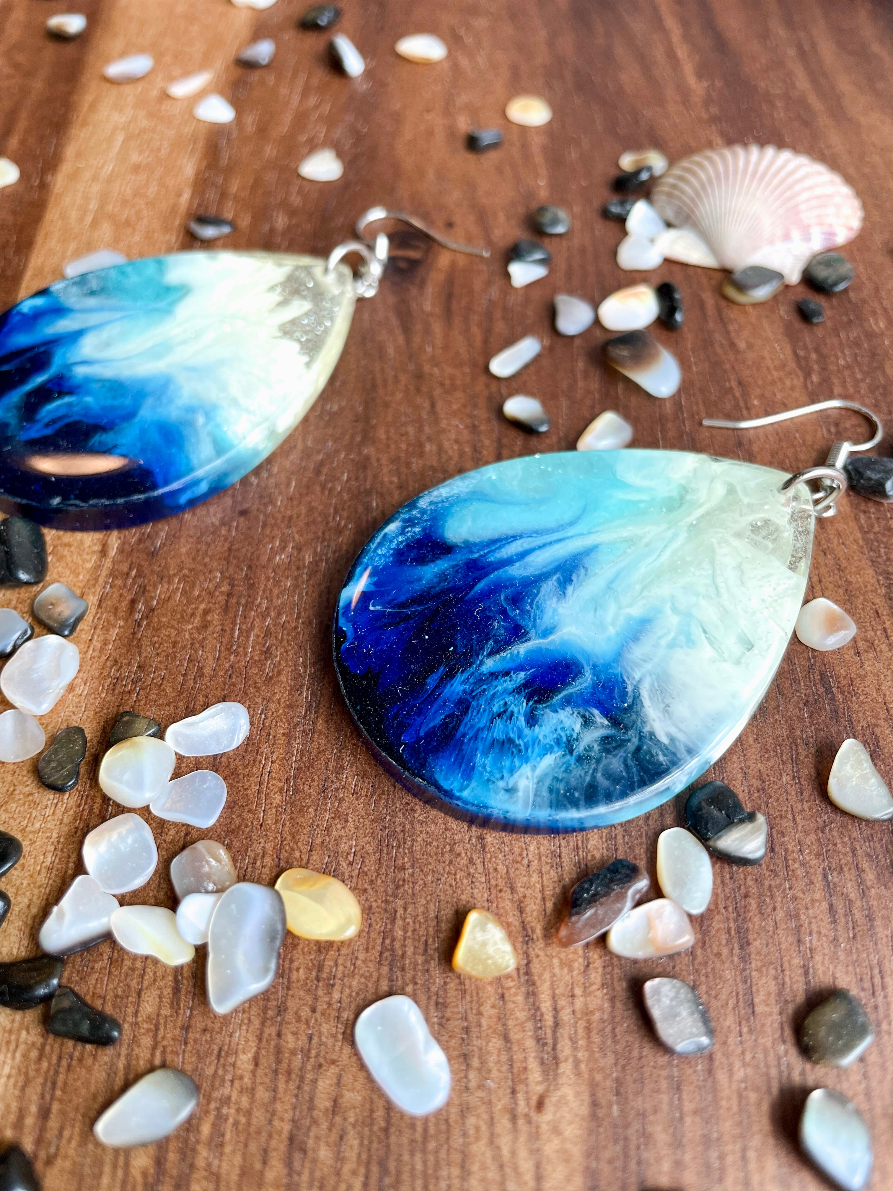Large Teardrop Ocean-Inspired Handmade Resin Earrings Large Teardrop Ocean-Inspired Handmade Resin Earrings
