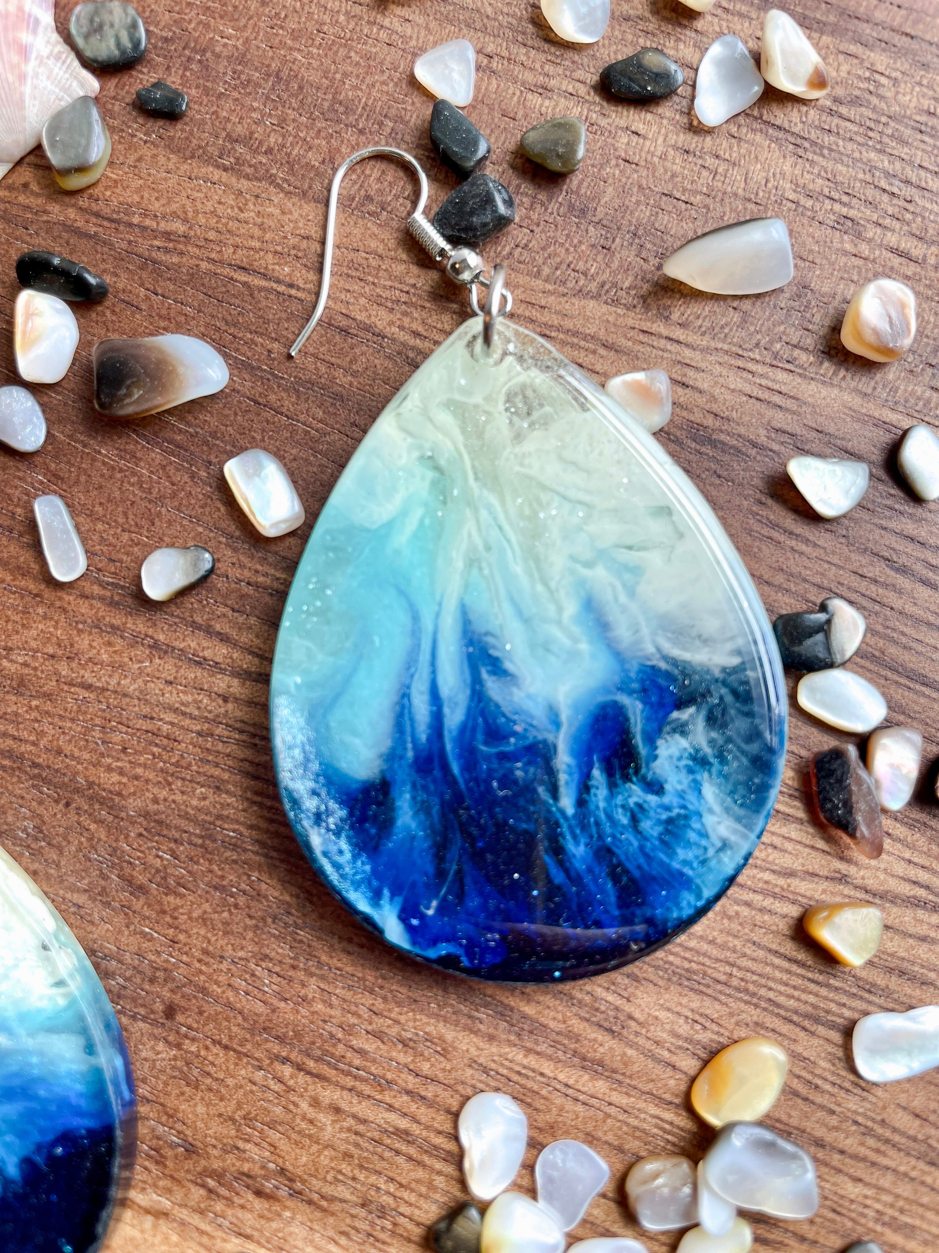 Large Teardrop Ocean-Inspired Handmade Resin Earrings Large Teardrop Ocean-Inspired Handmade Resin Earrings