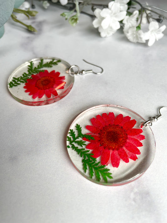 Handmade Red Flower Resin Earrings – Real Pressed Floral Jewelry