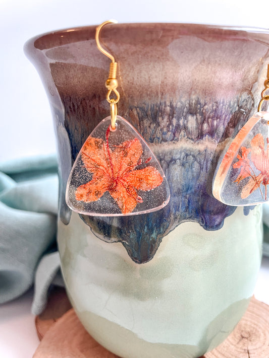 Autumn Orange Triangle Resin Earrings