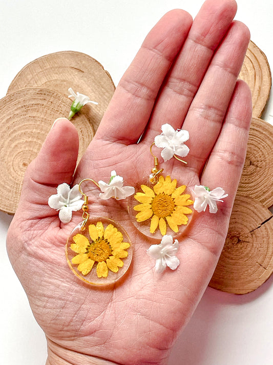 Yellow Daisy Bloom Resin Earrings