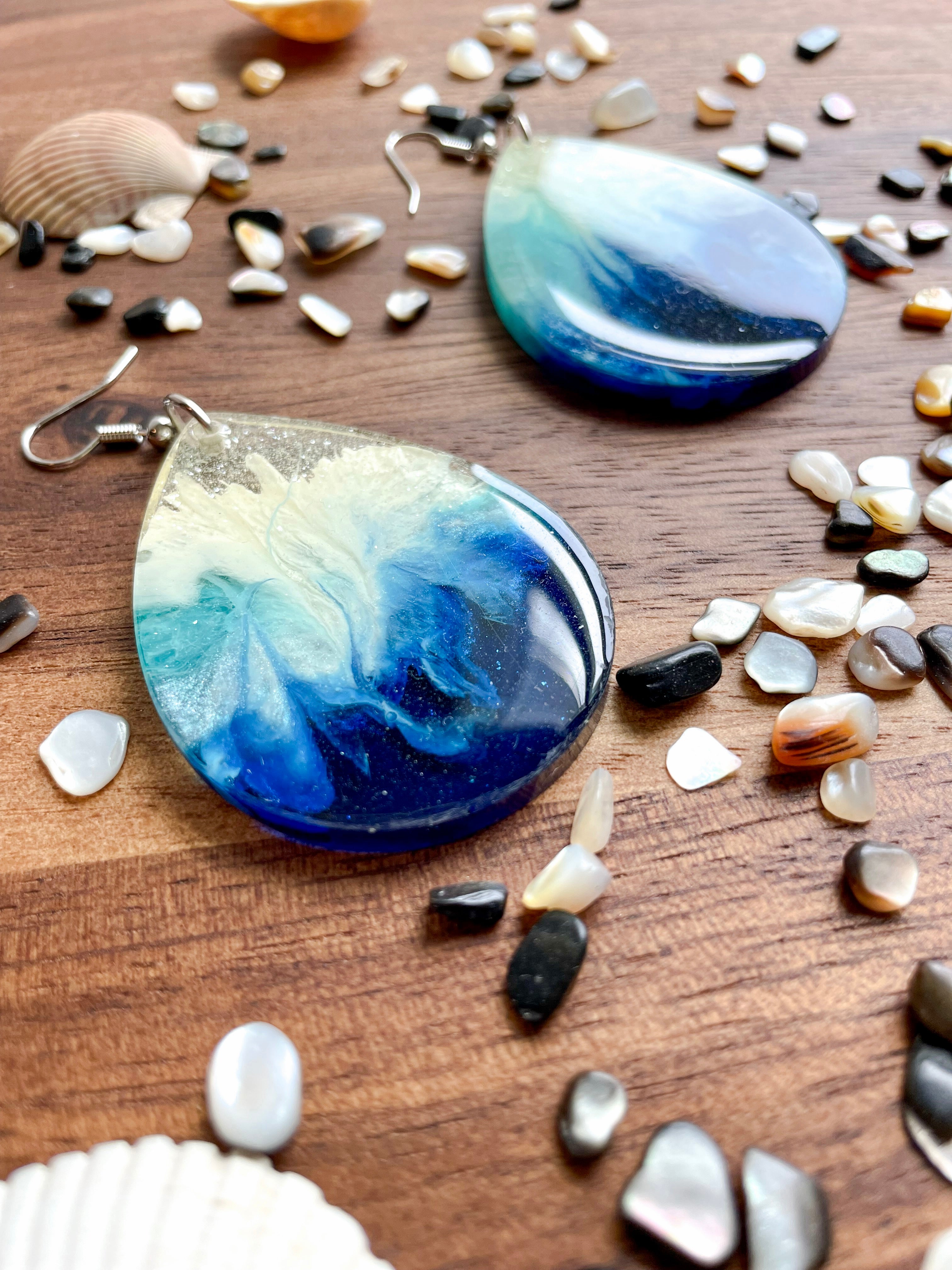 Large Teardrop Ocean-Inspired Handmade Resin Earrings Large Teardrop Ocean-Inspired Handmade Resin Earrings