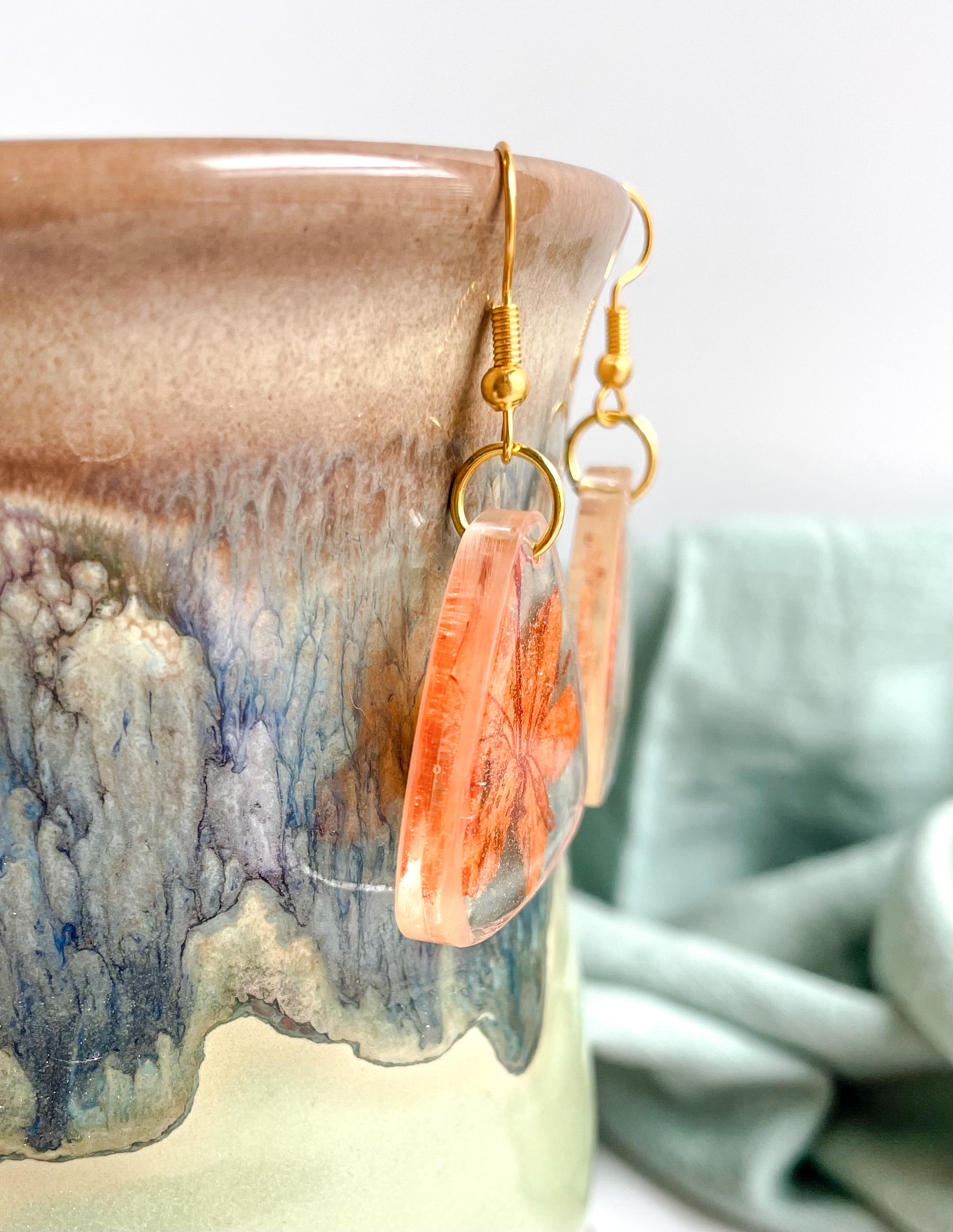 Autumn Orange Triangle Resin Earrings Autumn Orange Triangle Resin Earrings