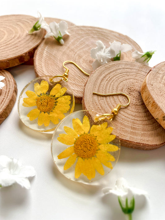 Yellow Daisy Bloom Resin Earrings