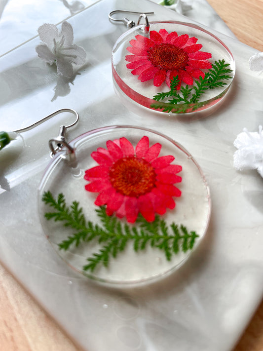 Handmade Red Flower Resin Earrings – Real Pressed Floral Jewelry