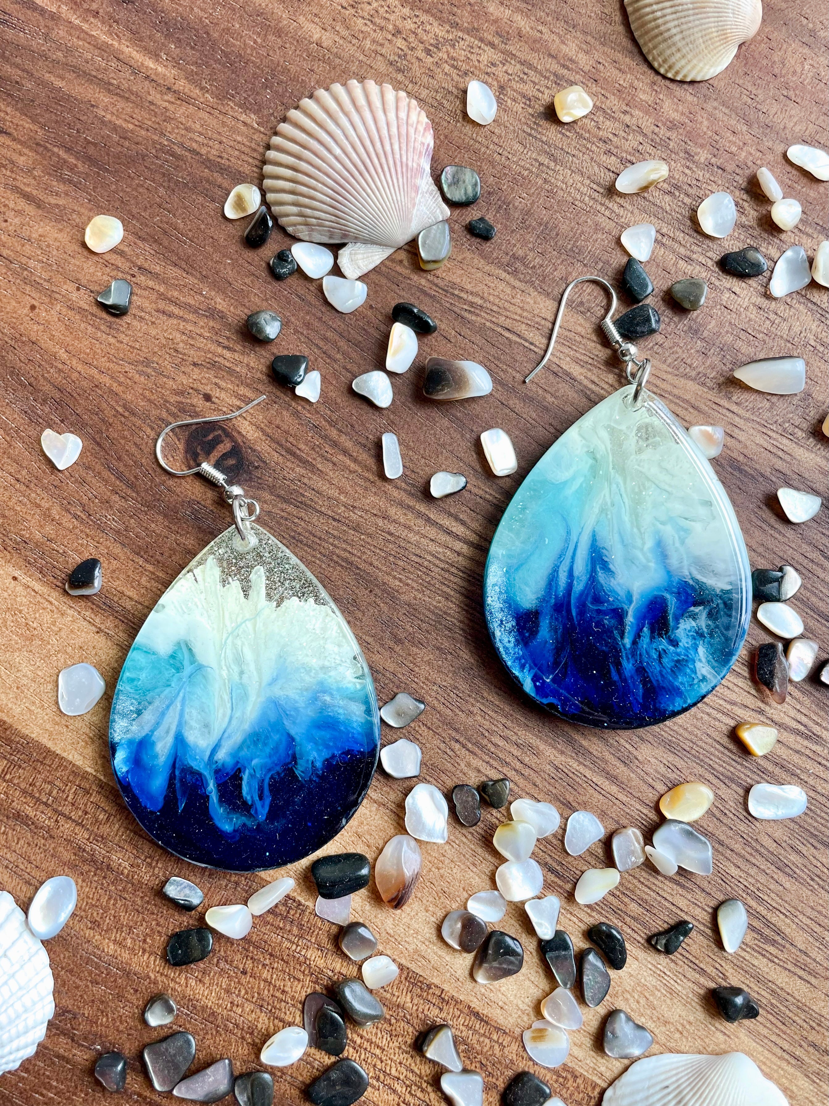 Large Teardrop Ocean-Inspired Handmade Resin Earrings Large Teardrop Ocean-Inspired Handmade Resin Earrings