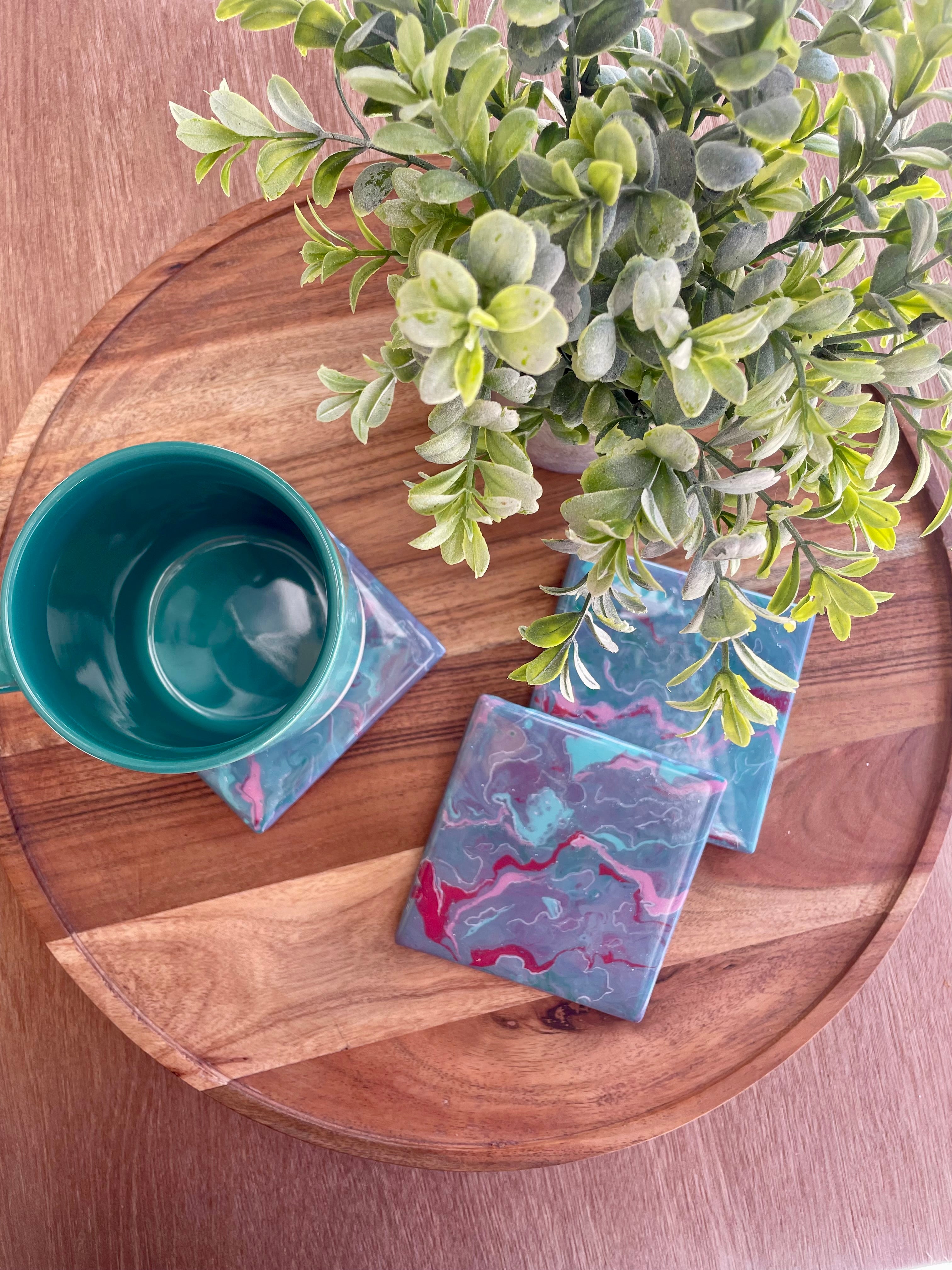 A Touch of Teal- Coasters- 4x A Touch of Teal- Coasters- 4x