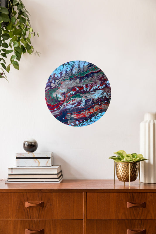 Exotic Blue Acrylic Pour Round Painting – Abstract Fluid Wall Art