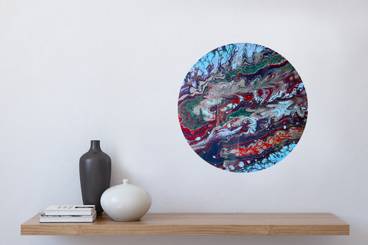 Exotic Blue Acrylic Pour Round Painting – Abstract Fluid Wall Art