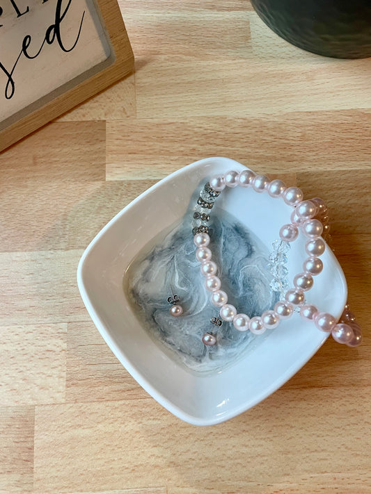 Gray Marble Ceramic Trinket-Ring Dish