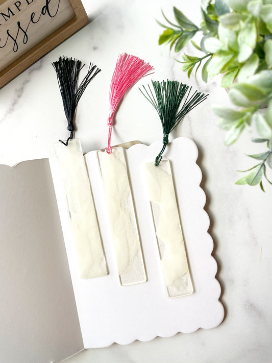 Elegant White Marble Translucent -Resin Bookmark – With Tassel- Handcrafted