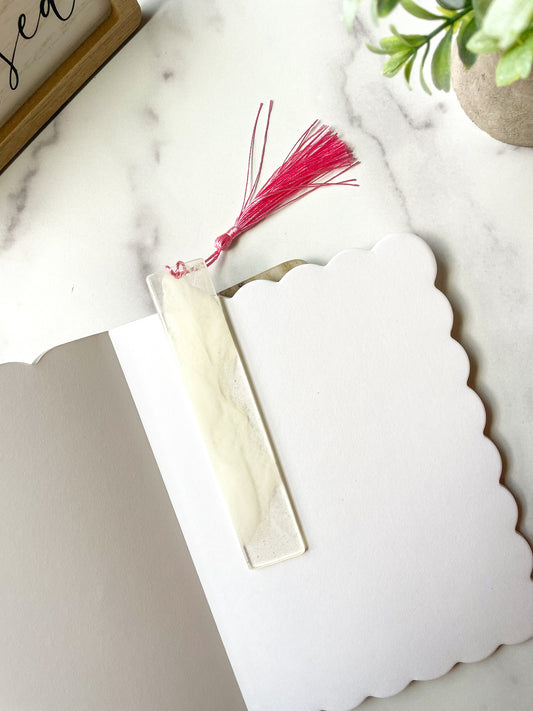 Elegant White Marble Translucent -Resin Bookmark – With Tassel- Handcrafted