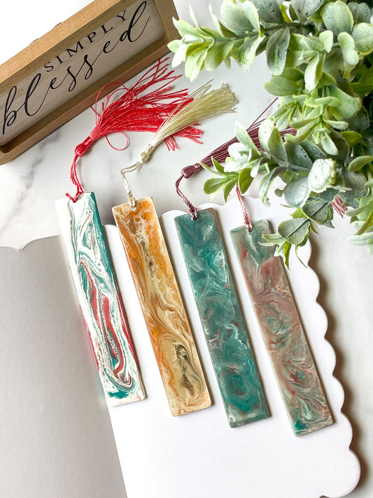 Fluid Art Swirl- Resin Bookmark Bundle (Set of 4) With Tassels • Handmade • One-of-a-Kind Designs