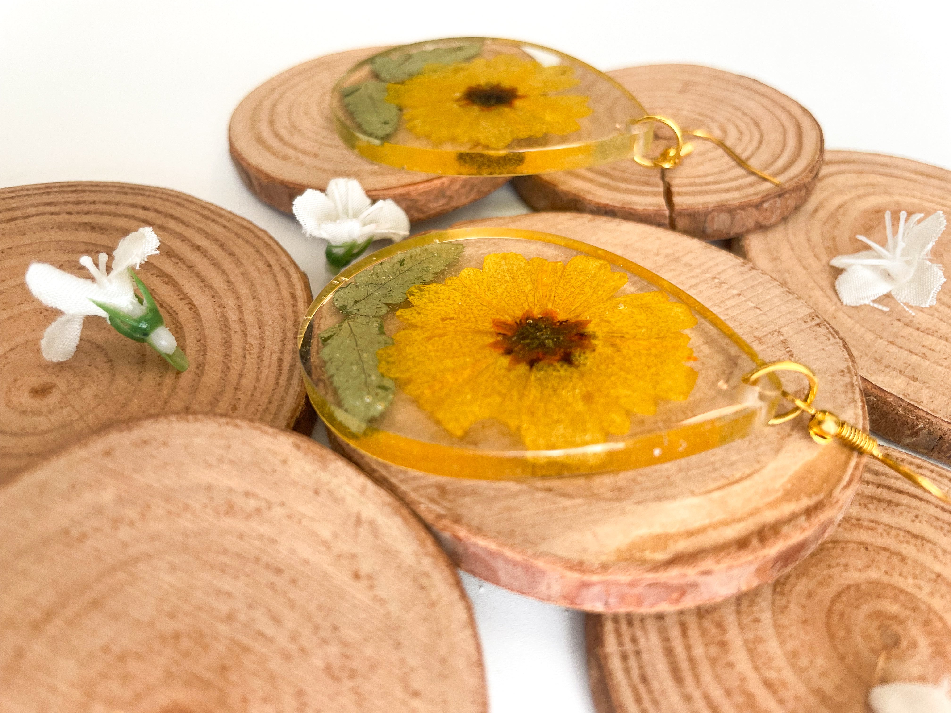Large Yellow Flower Boho Chic Resin Earrings Large Yellow Flower Boho Chic Resin Earrings