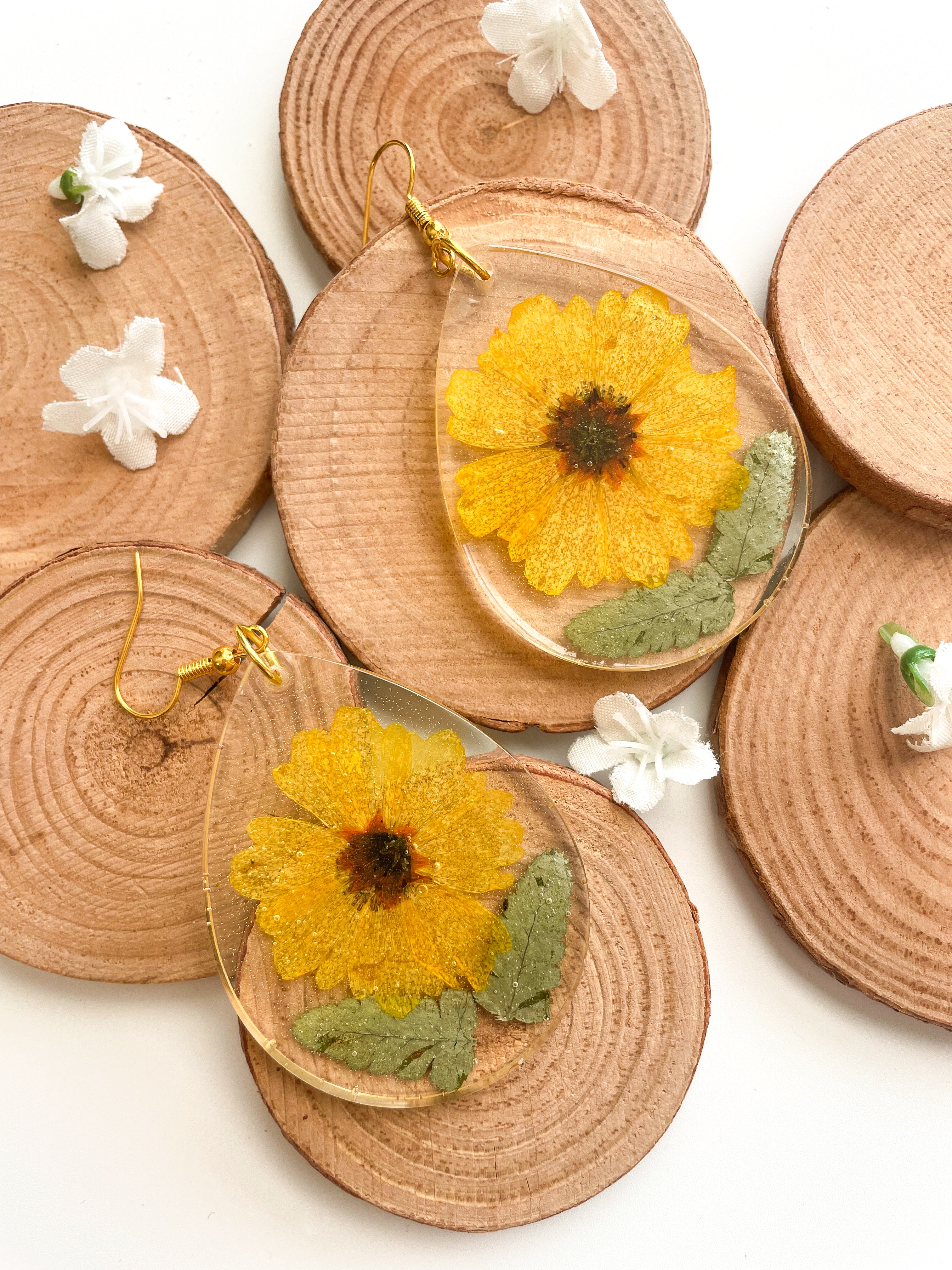 Large Yellow Flower Boho Chic Resin Earrings Large Yellow Flower Boho Chic Resin Earrings