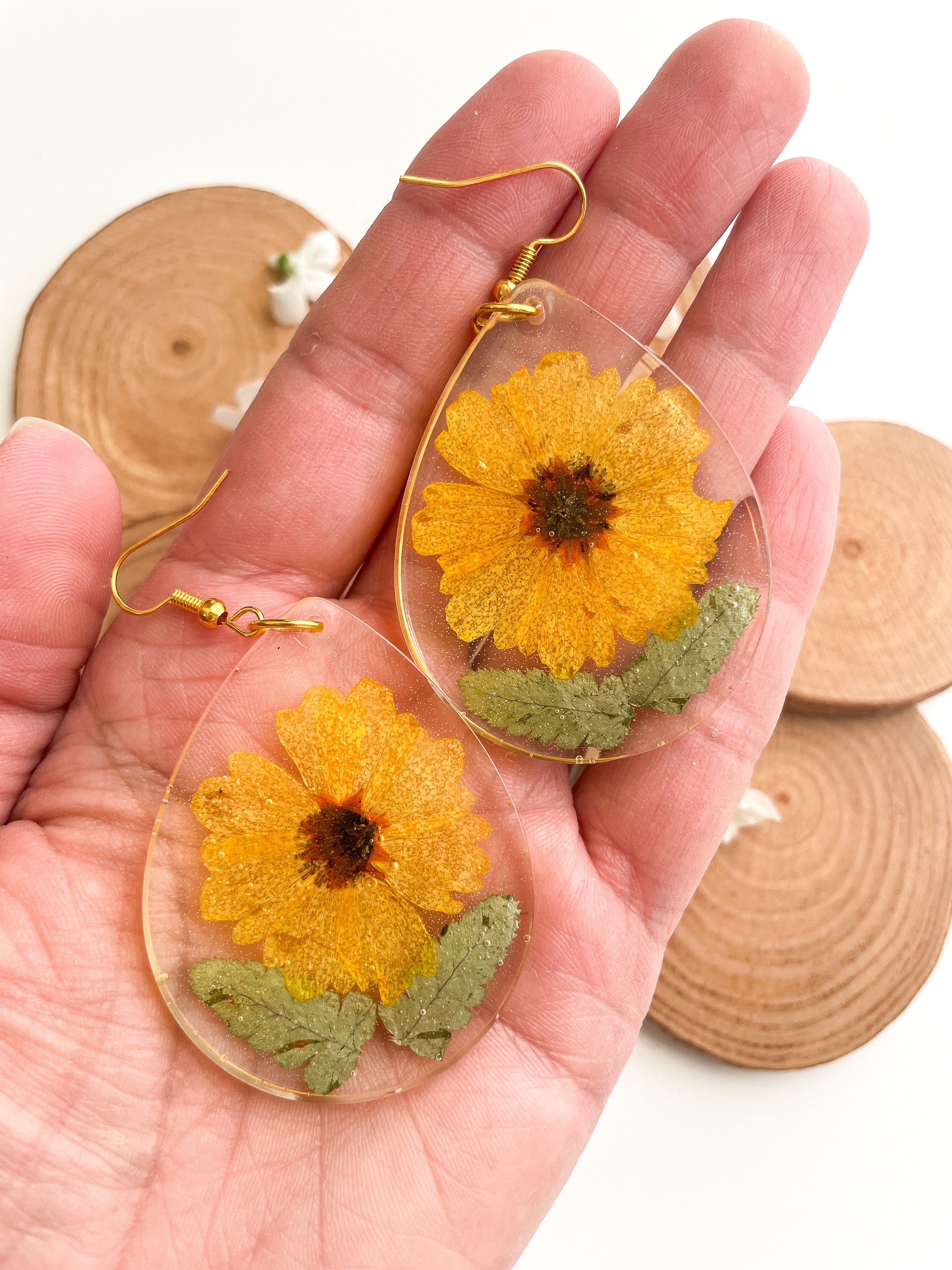 Large Yellow Flower Boho Chic Resin Earrings Large Yellow Flower Boho Chic Resin Earrings
