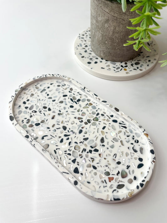 White Terrazzo Oval Trinket Tray - Catchall Dish