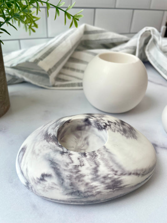 Gray Marbled Stone Tealight Holder