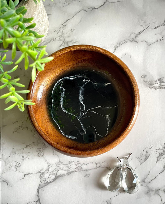 Black Marble Acacia Wood Trinket-Ring Dish