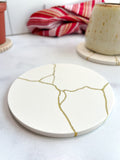 White Kintsugi Stone Coasters – Set of 2