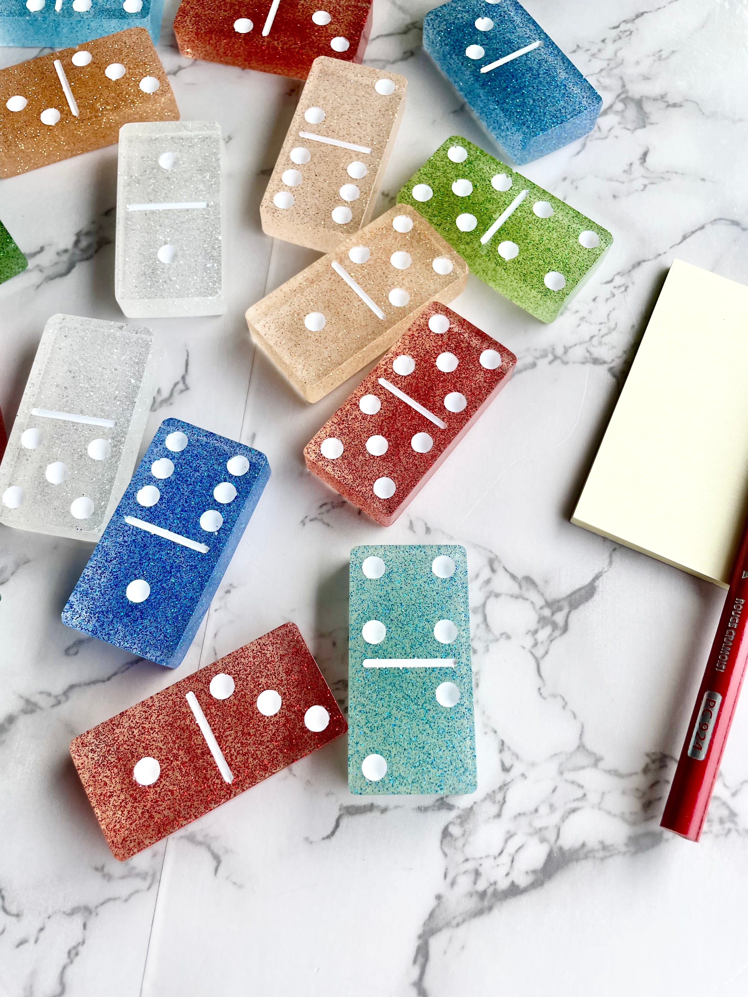 Multicolored Dominoes Classic Game Unique Handmade Resin Art Gift