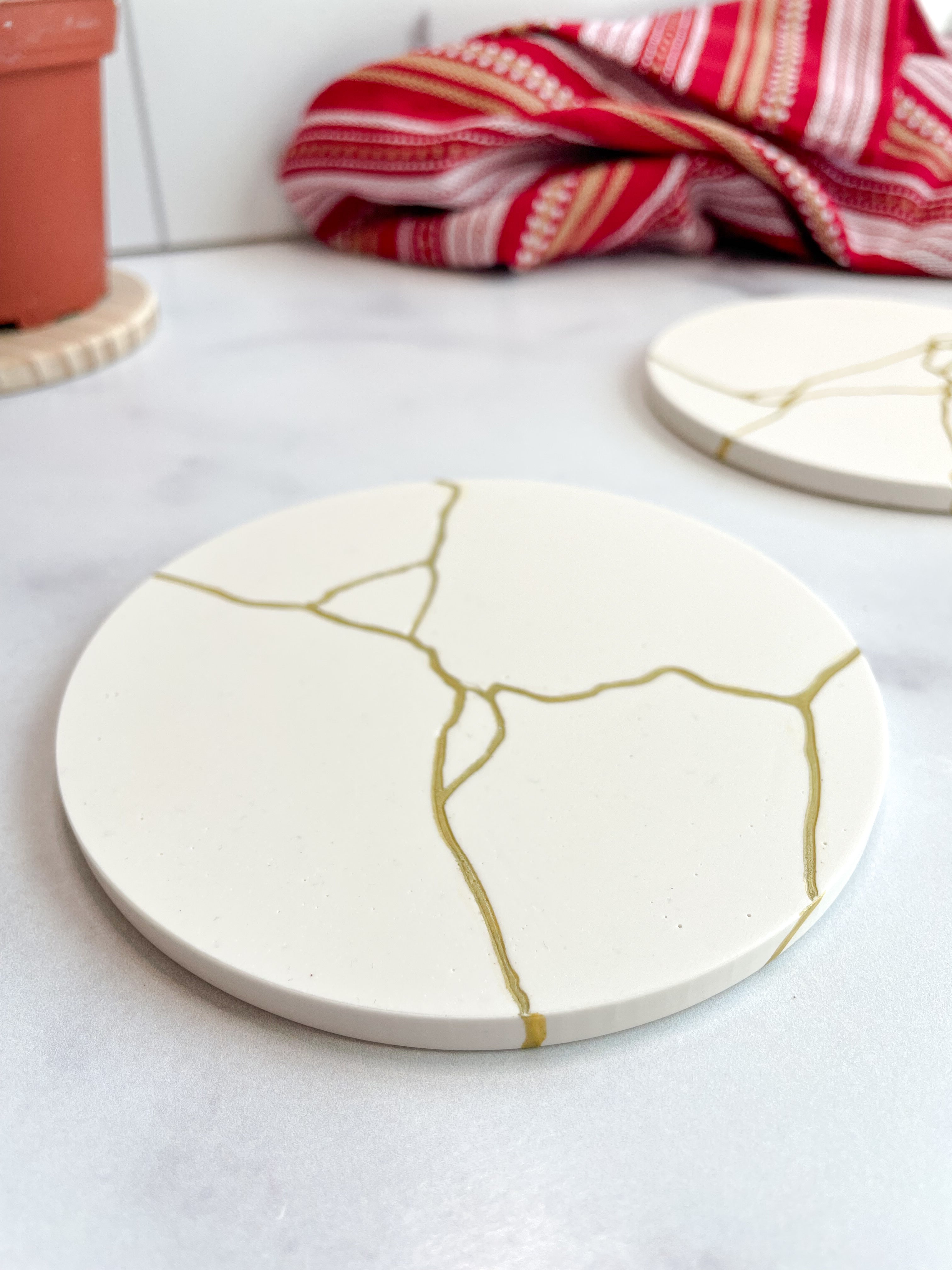 White Kintsugi Stone Coasters – Set of 2