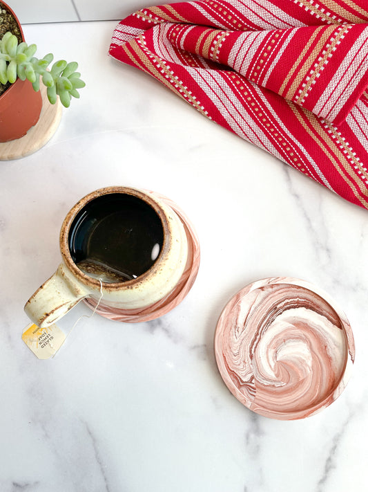 Terracotta Marble Stone Coasters – Set of 2