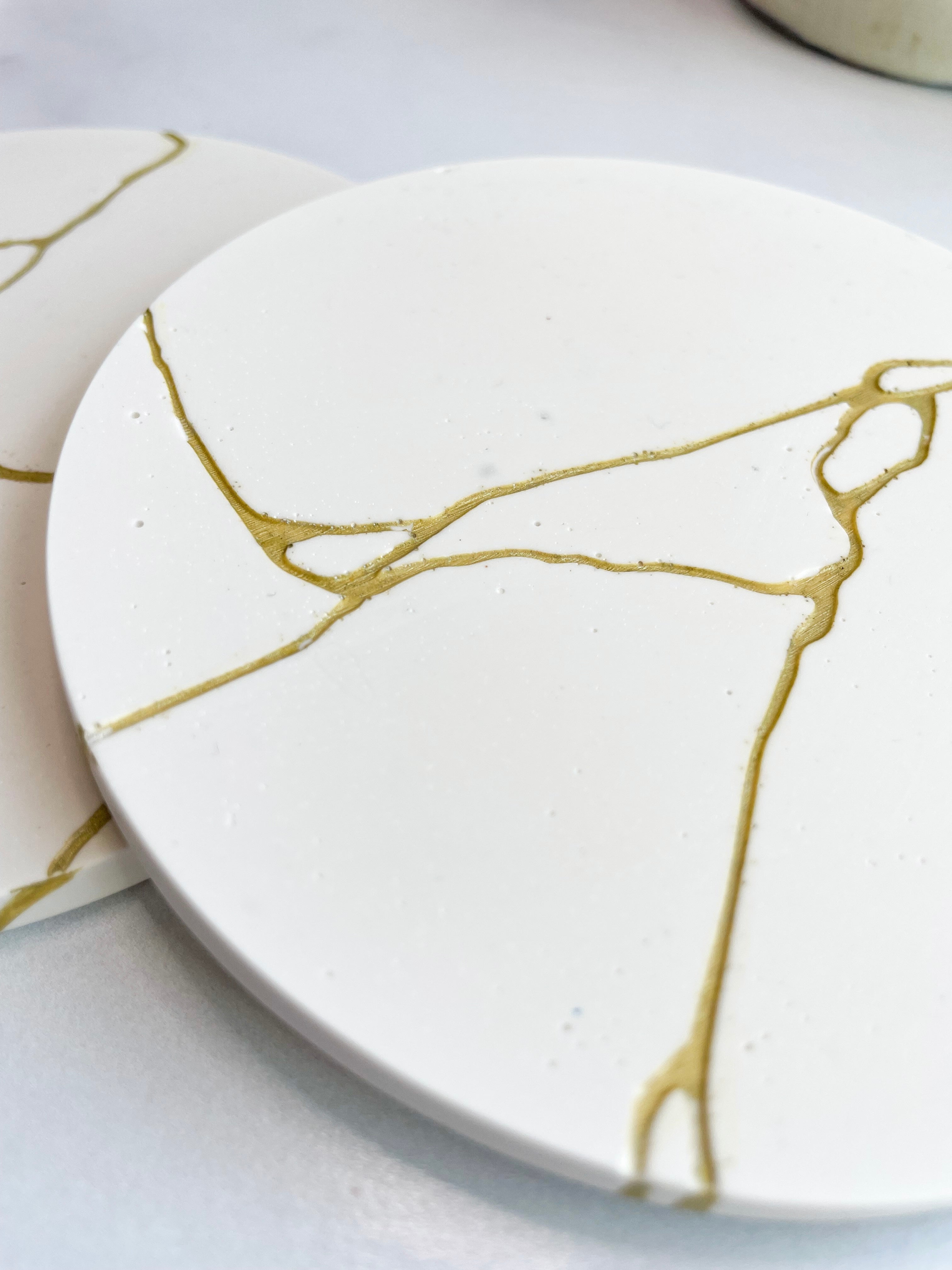 White Kintsugi Stone Coasters – Set of 2