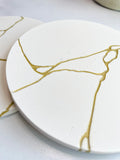 White Kintsugi Stone Coasters – Set of 2