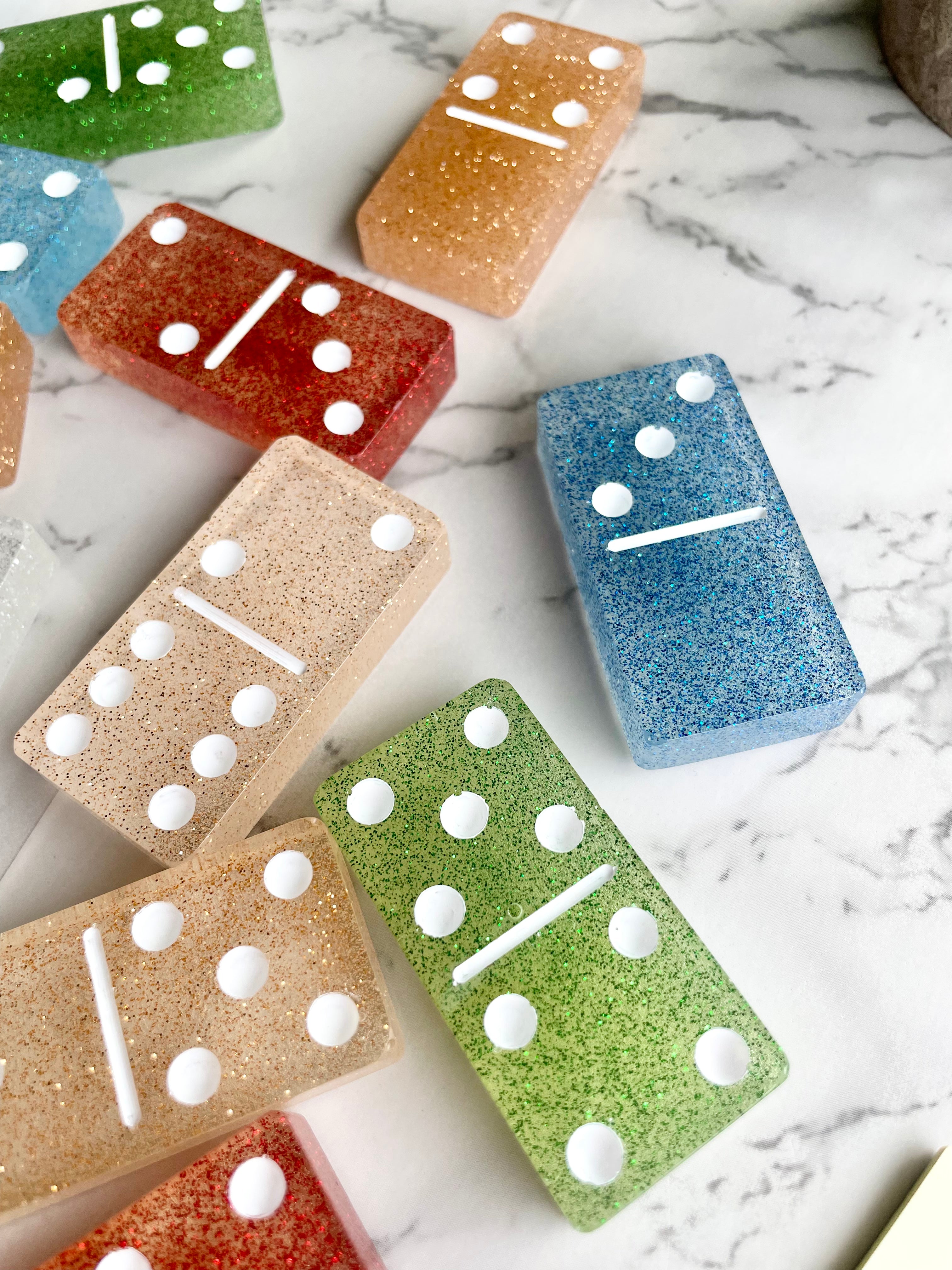 Multicolored Dominoes Classic Game Unique Handmade Resin Art Gift