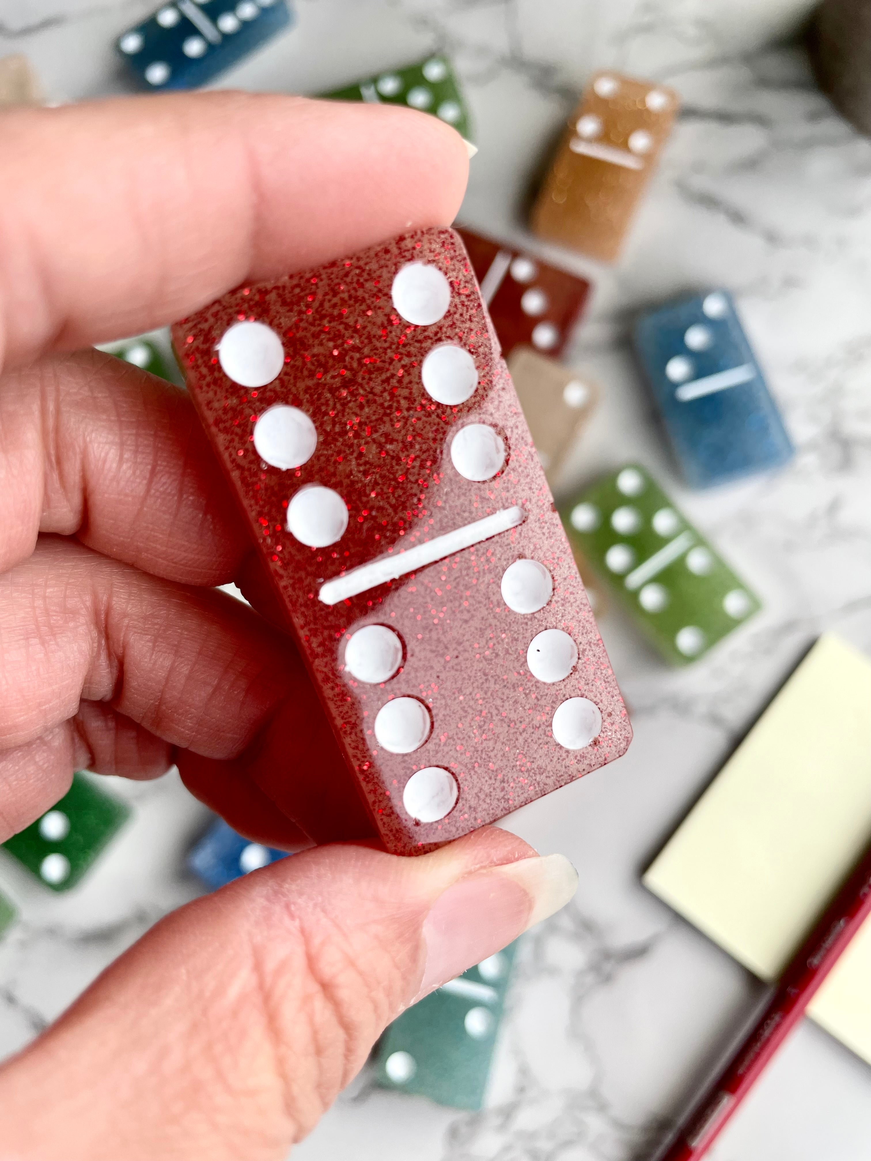 Multicolored Dominoes Classic Game Unique Handmade Resin Art Gift