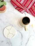 White Kintsugi Stone Coasters – Set of 2