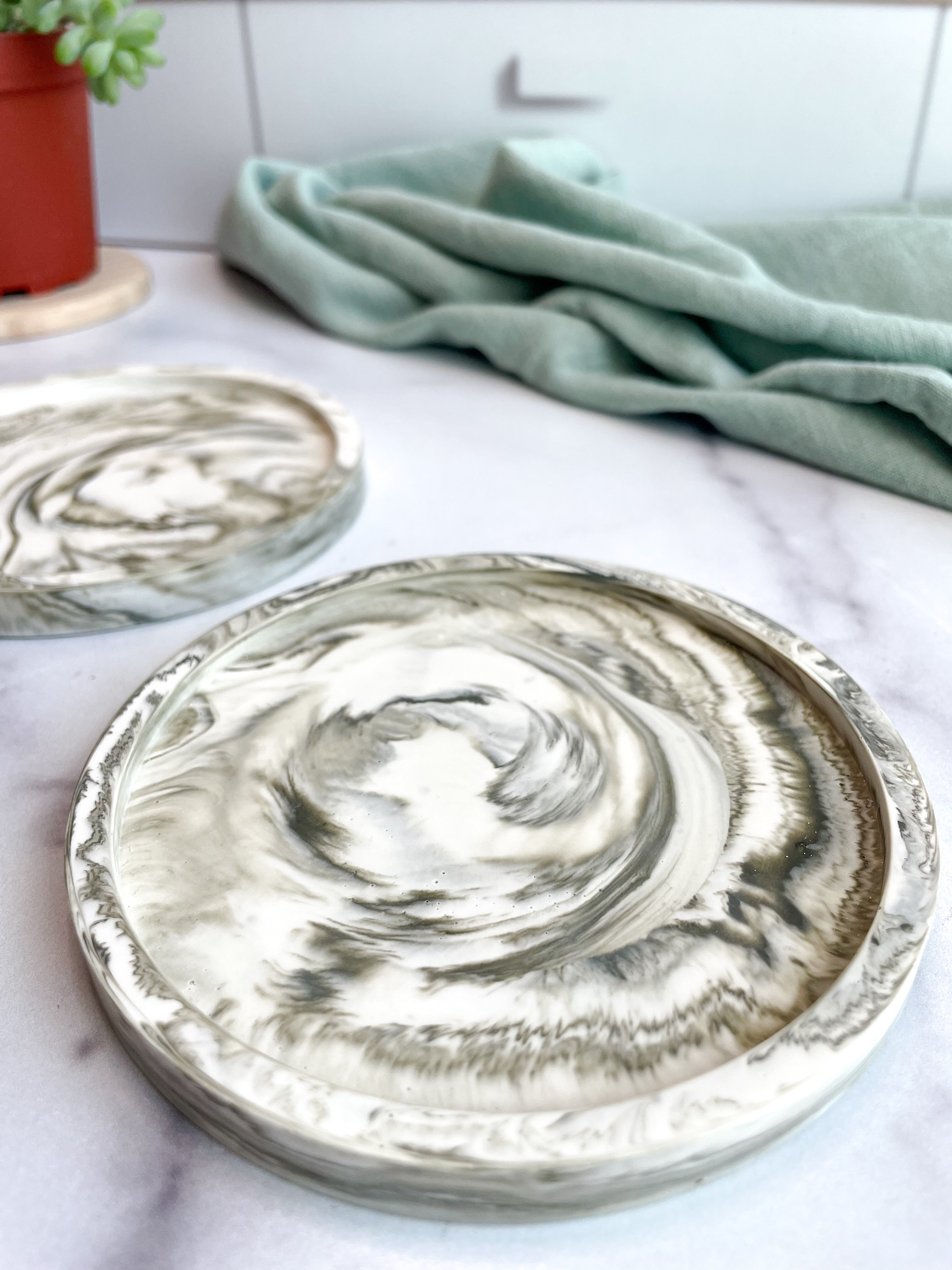 Green Marble Stone Coasters – Set of 2