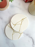 White Kintsugi Stone Coasters – Set of 2