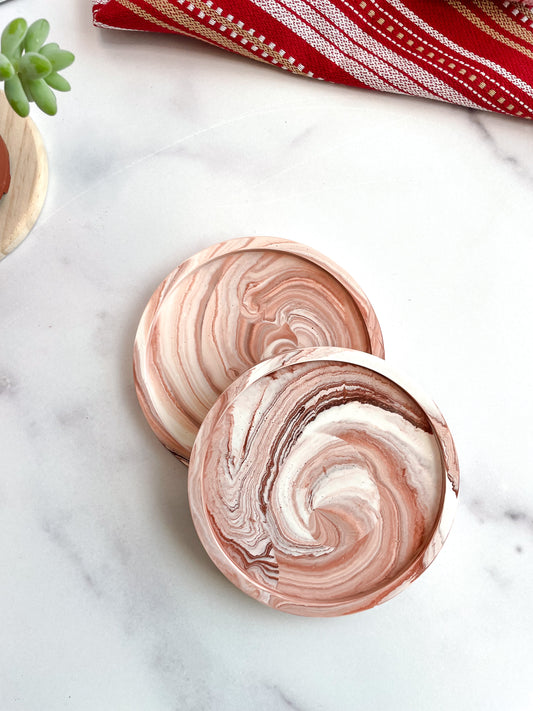 Terracotta Marble Stone Coasters – Set of 2