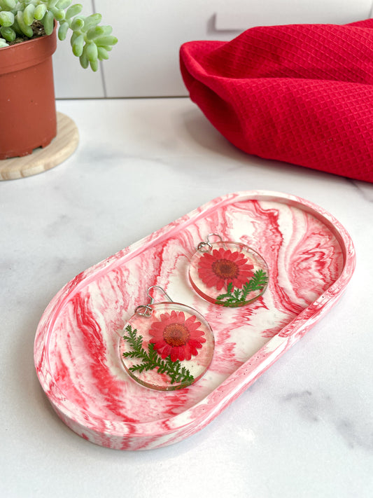 Red Marble Oval Stone Tray