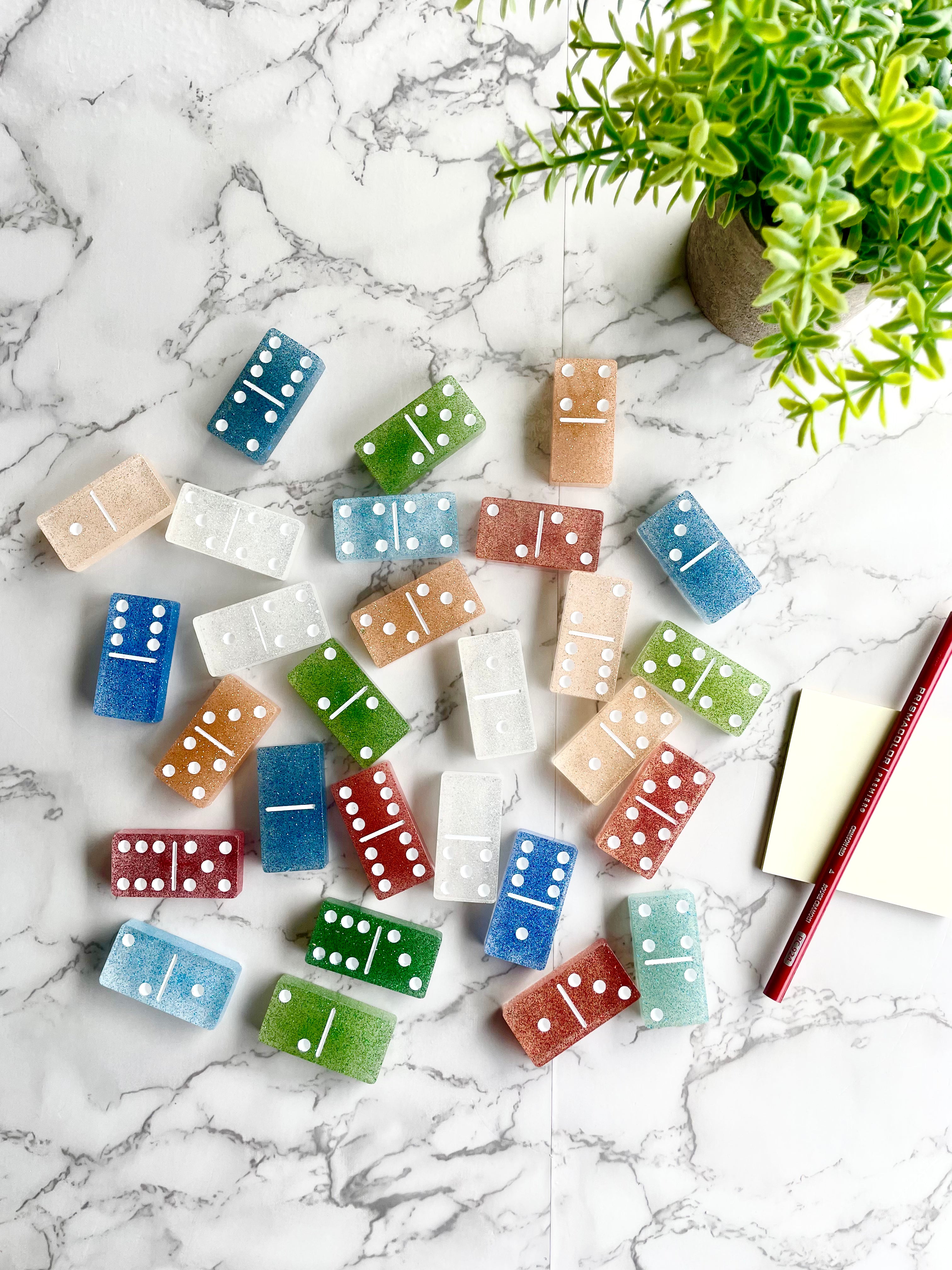 Multicolored Dominoes Classic Game Unique Handmade Resin Art Gift