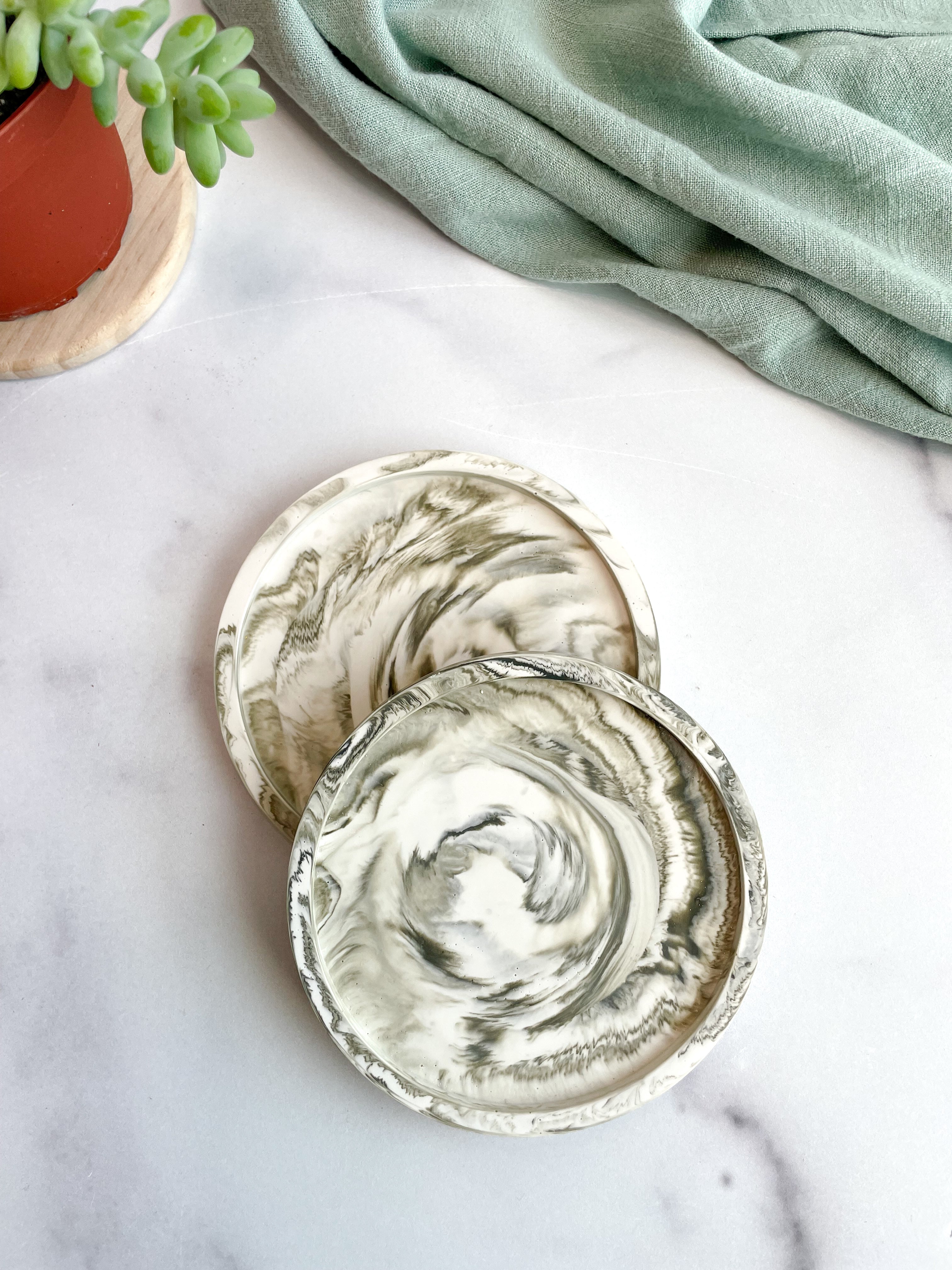 Green Marble Stone Coasters – Set of 2