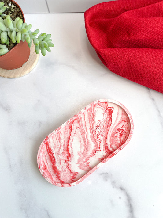 Red Marble Oval Stone Tray