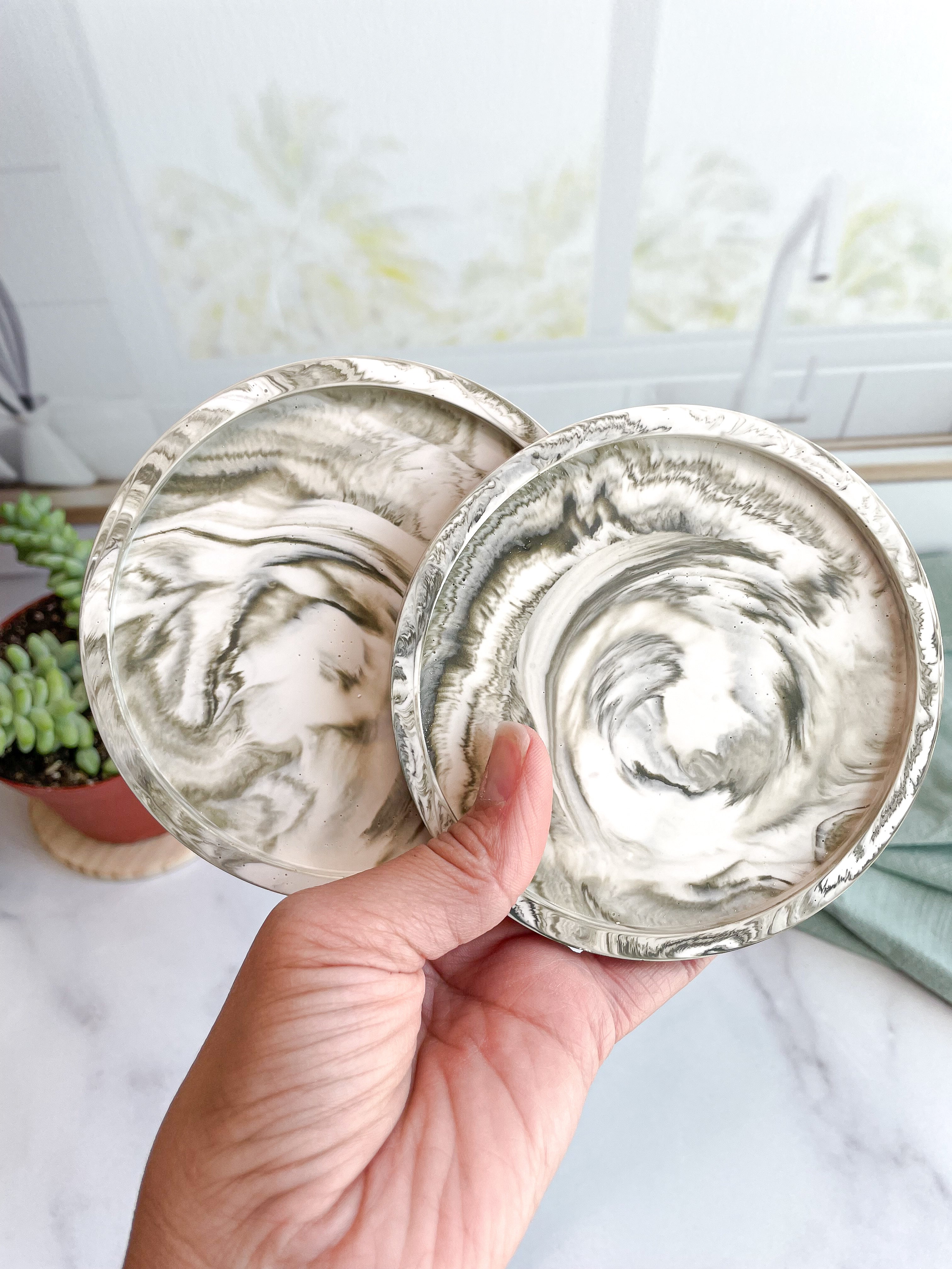 Green Marble Stone Coasters – Set of 2