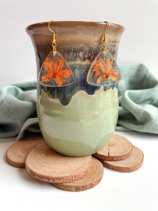 Autumn Orange Triangle Resin Earrings