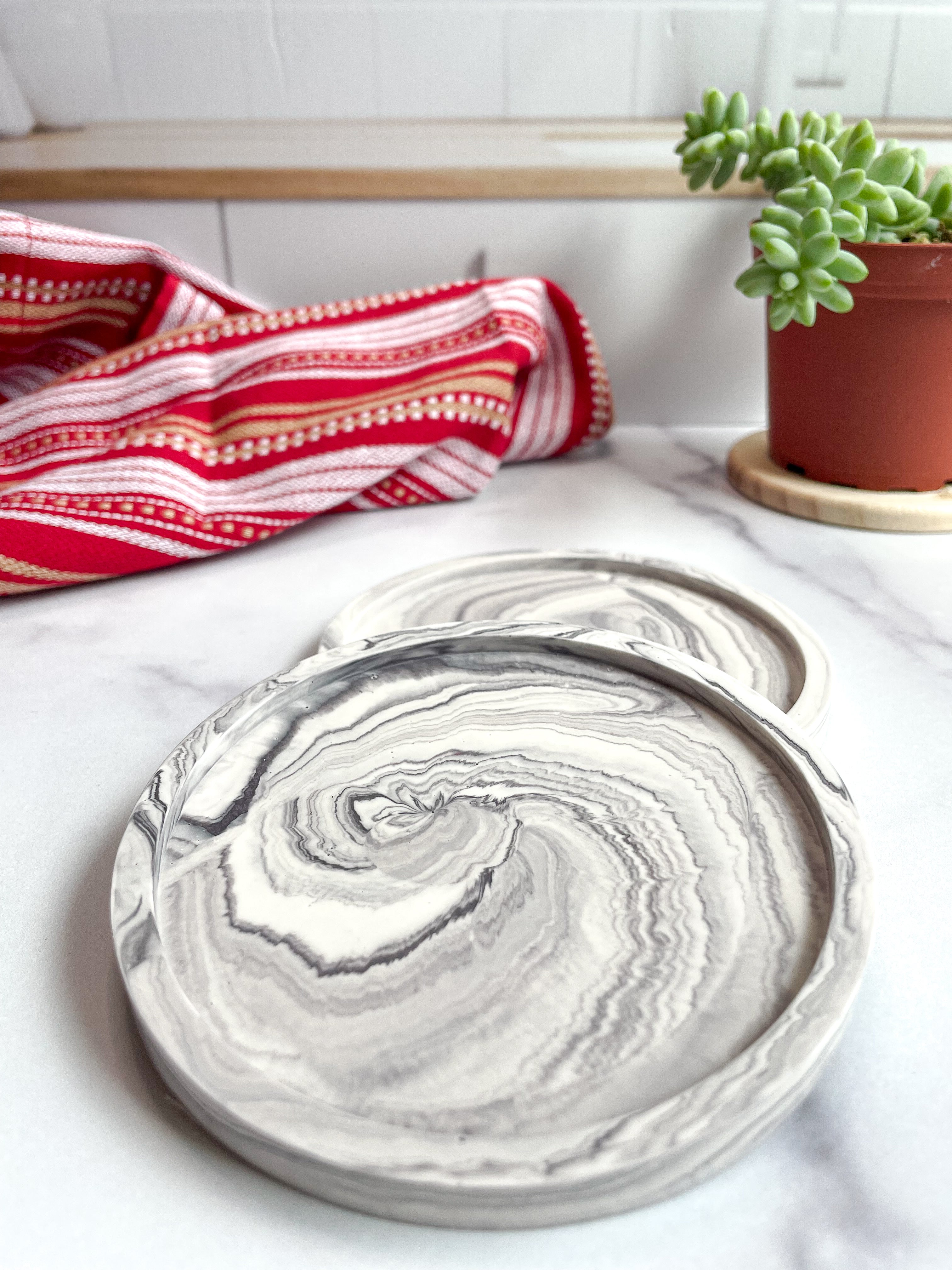 Gray Marble Stone Coasters – Set of 2