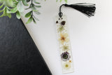 Pressed Flower Resin Bookmark with Tassel – Handmade Clear Bookmark in Blue, Red, Yellow, or Black & White | Nature-Inspired Gift for Readers