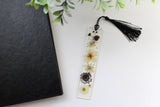 Pressed Flower Resin Bookmark with Tassel – Handmade Clear Bookmark in Blue, Red, Yellow, or Black & White | Nature-Inspired Gift for Readers