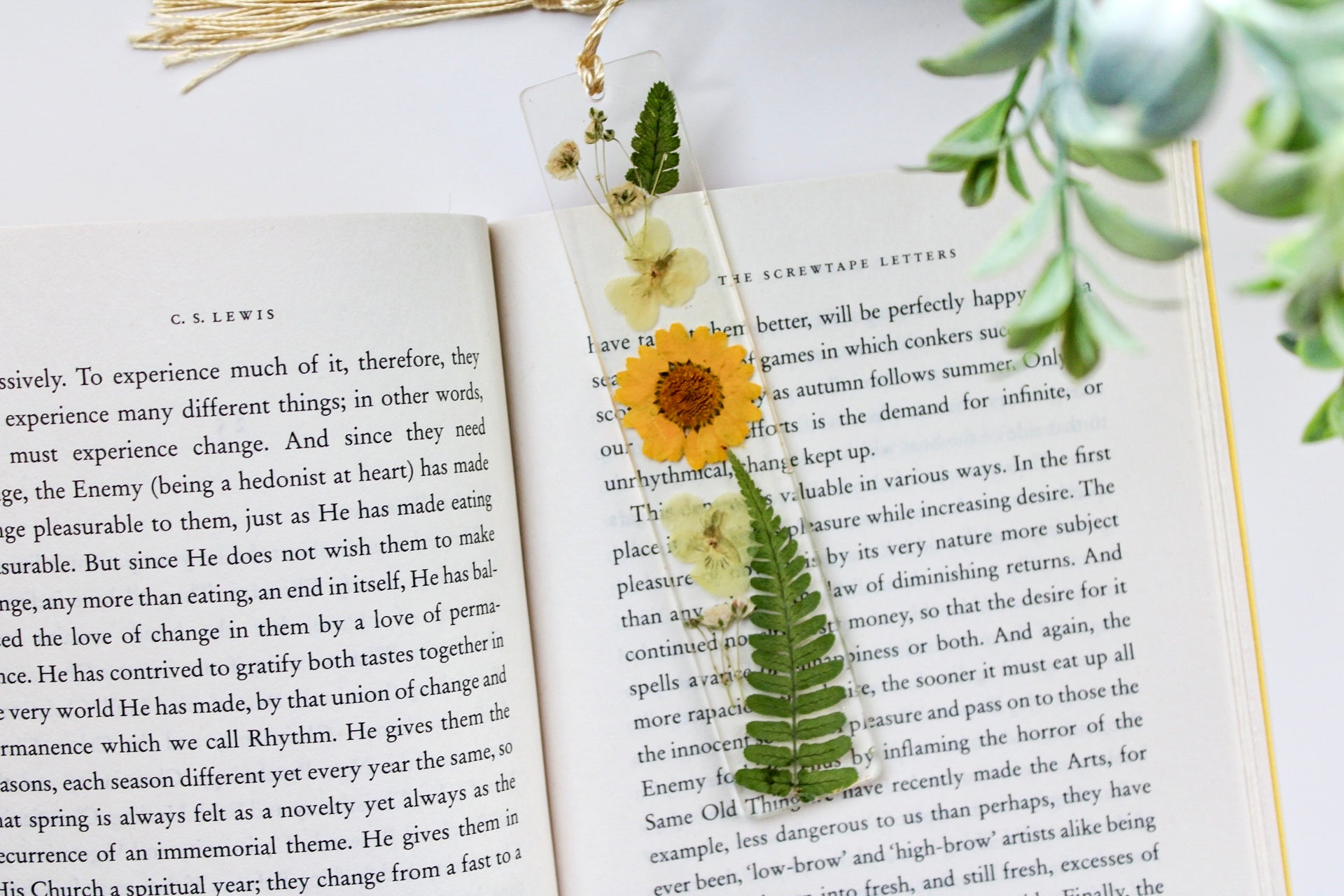 Pressed Flower Resin Bookmark with Tassel – Handmade Clear Bookmark in Blue, Red, Yellow, or Black & White | Nature-Inspired Gift for Readers
