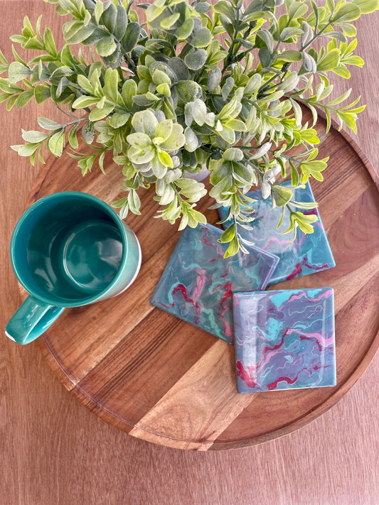 A Touch of Teal- Coasters- 4x