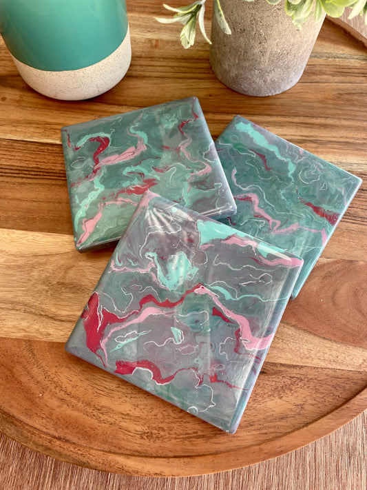 A Touch of Teal- Coasters- 4x