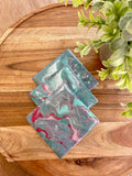 Teal and Pink Cotton Candy Coasters Unique Handmade Resin Art Kitchen Decor