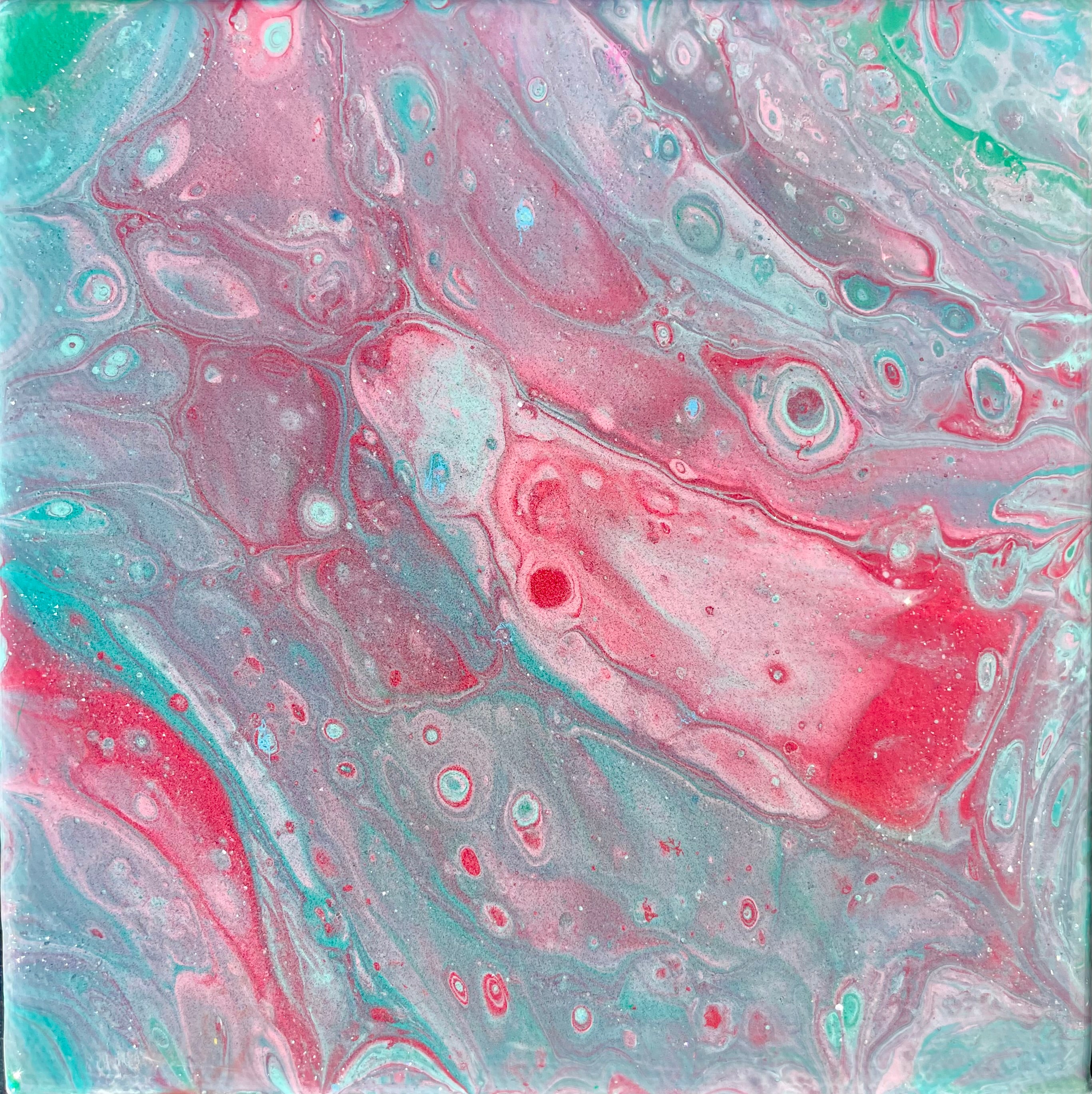 Teal and Pink Cotton Candy Abstract Modern Wall Art Unique Resin Art Home Decor