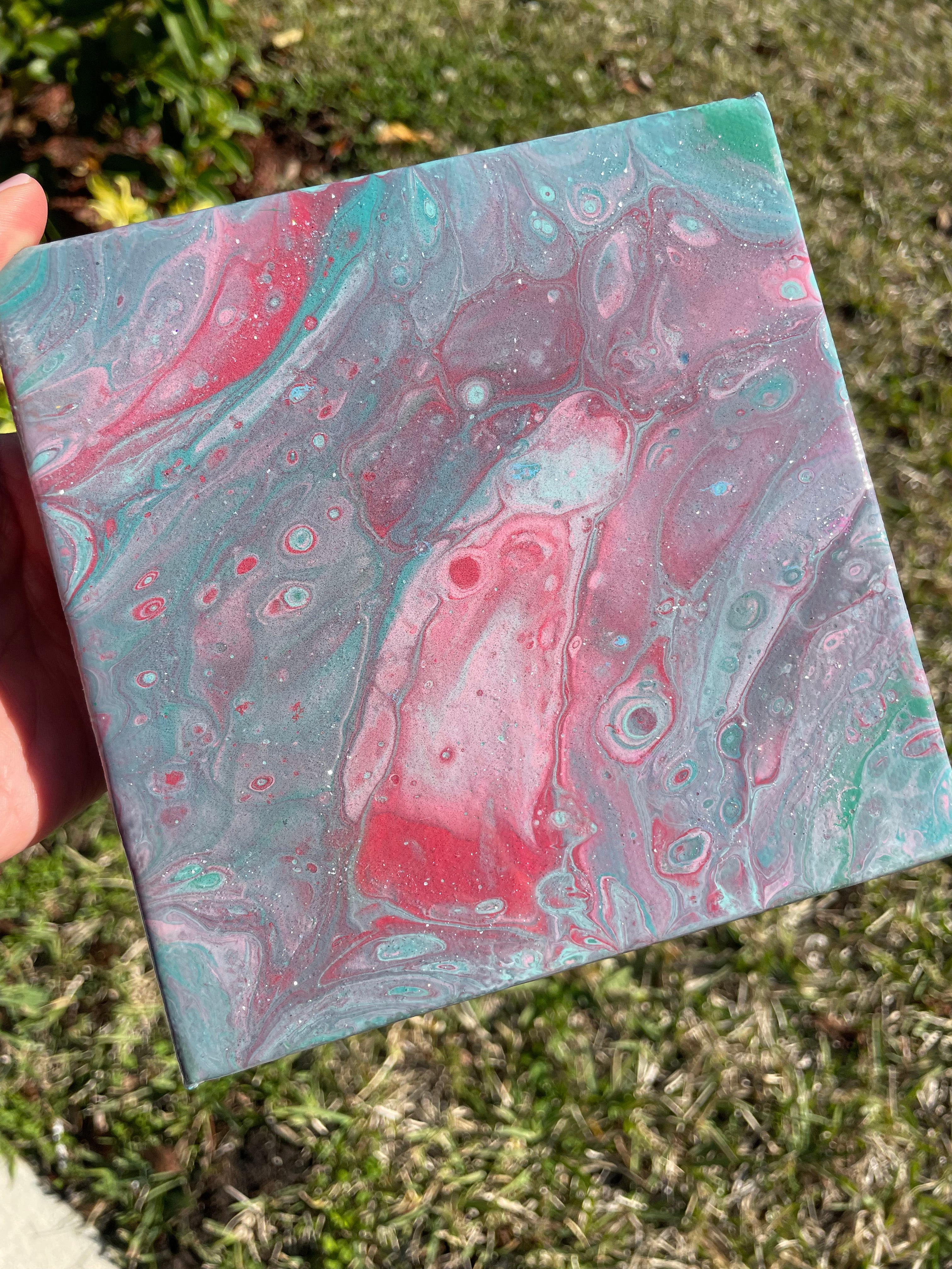 Teal and Pink Cotton Candy Abstract Modern Wall Art Unique Resin Art Home Decor